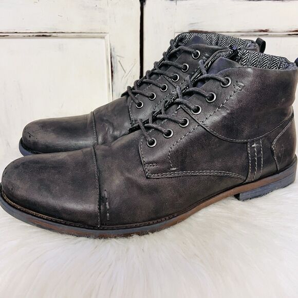 Restoration Russell Charcoal Gray Vegan Marbled Leather Lace up Low Boots 9.5M - Picture 1 of 9